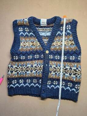 Vintage Fair Isle Blue Acrylic Knit Sweater Vest 18 Months